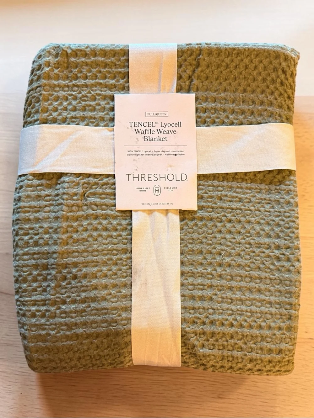 Threshold Olive Green and Cream Waffle Weave Blanket